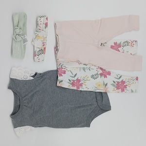 Target Lot - Cat & Jack Onsie, Cloud Island Pants (3-6 mo.) & Headbands (0-6mo.)